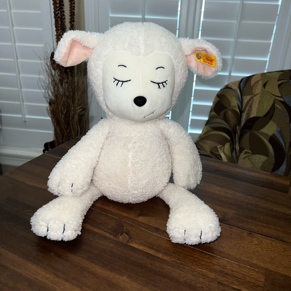 Steiff 16” SOFT CUDDLY FRIENDS WHITE SUGAR LAMB Lamm PLUSH BUTTON IN EAR #103315